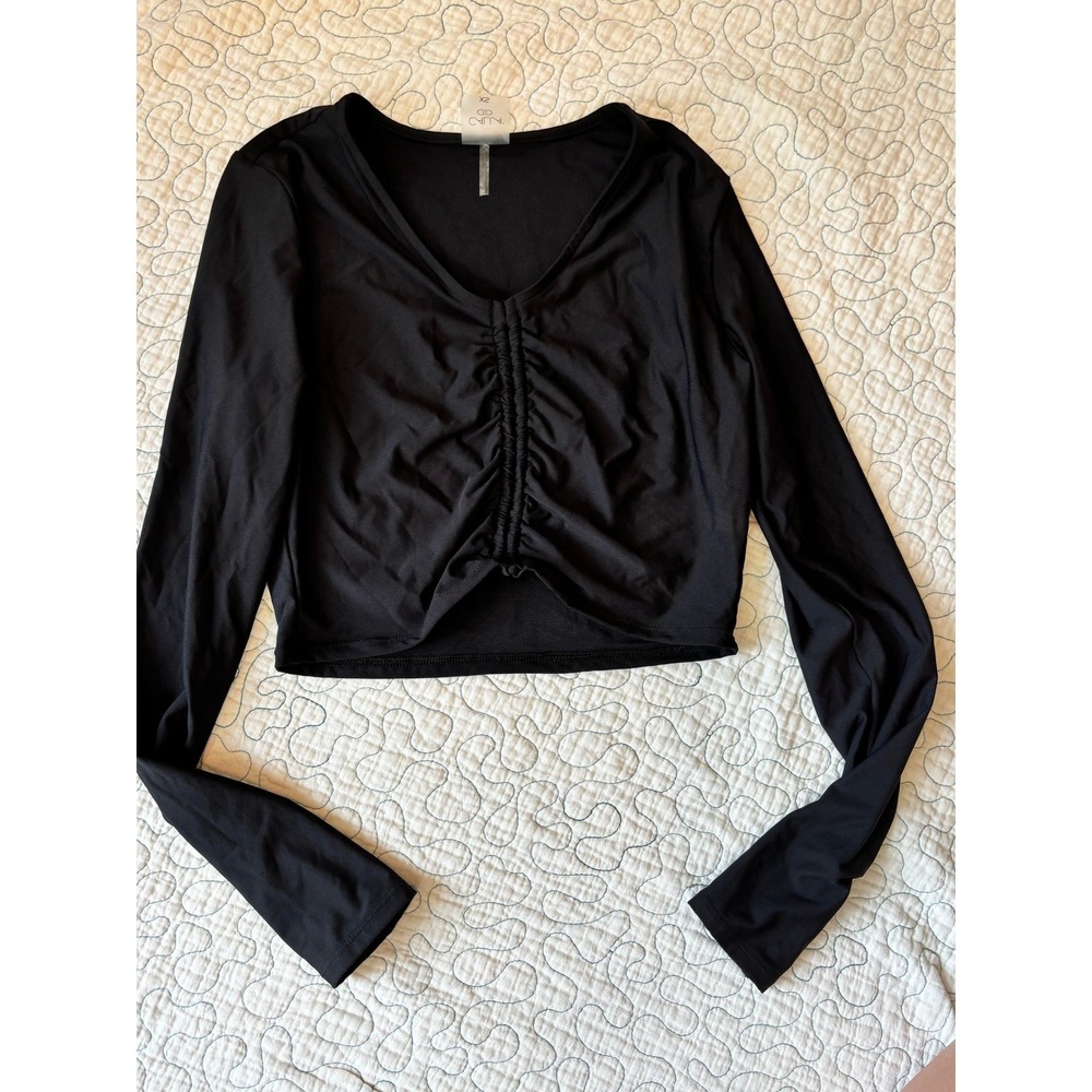 Calia Swim Womens XS Black Long Sleeve Ruched Swim Rash Guard NWOT